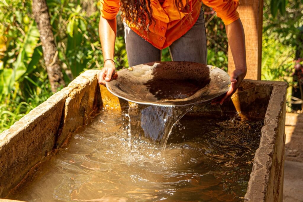 Gold panning lesson in a Nevada County creek